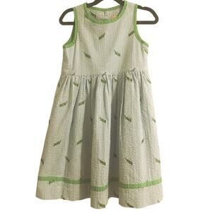 Lilly Pulitzer blue/white seersucker dress with embroidered grasshopper - Size 6